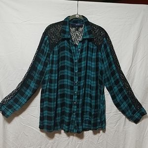 Lace Accent Flannel Shirt